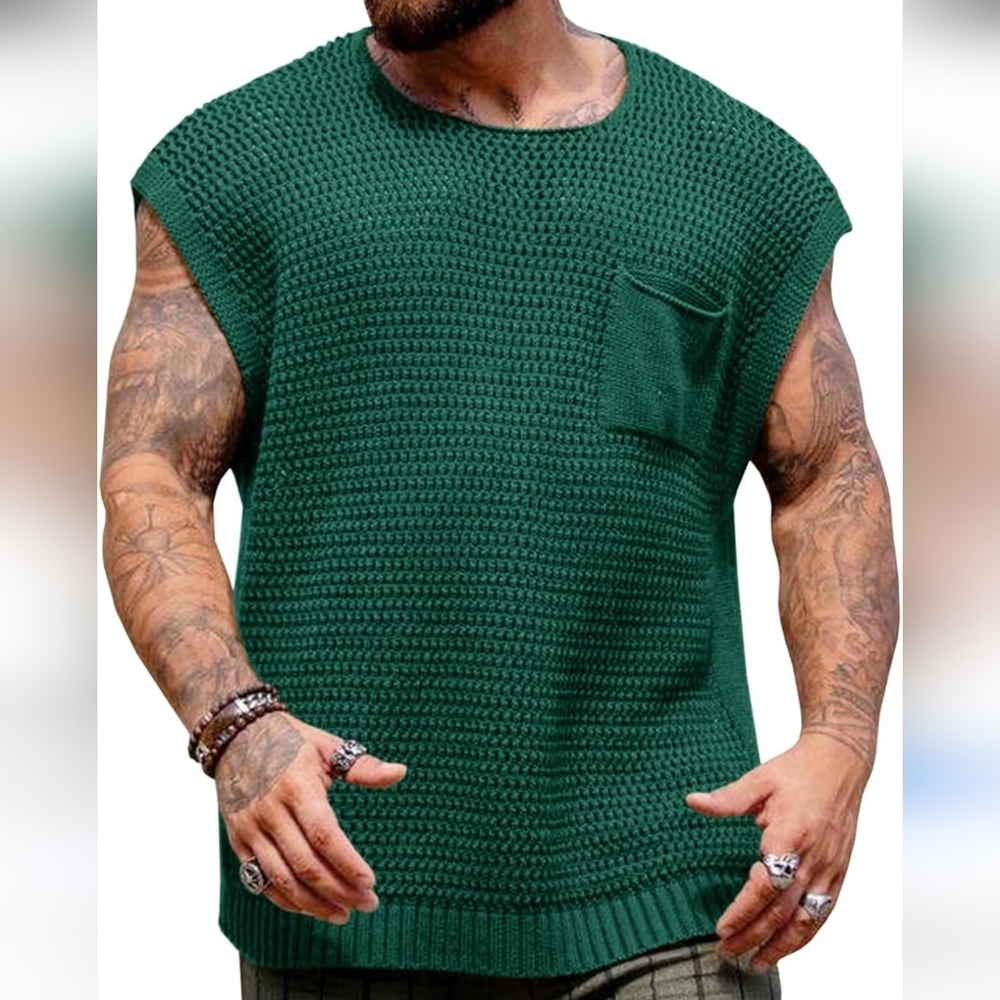 Green Sleeveless Crochet Cap Sleeve Knit Top
